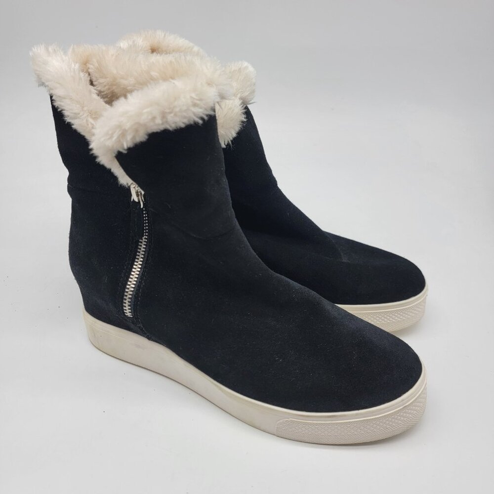 Steve Madden Wilder Suede Ankle Boots Women's Size‎ 10M Black & Faux Fur Lining